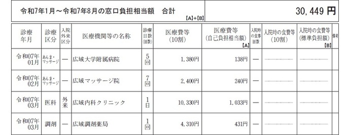 医療費等通知書のサンプル画像